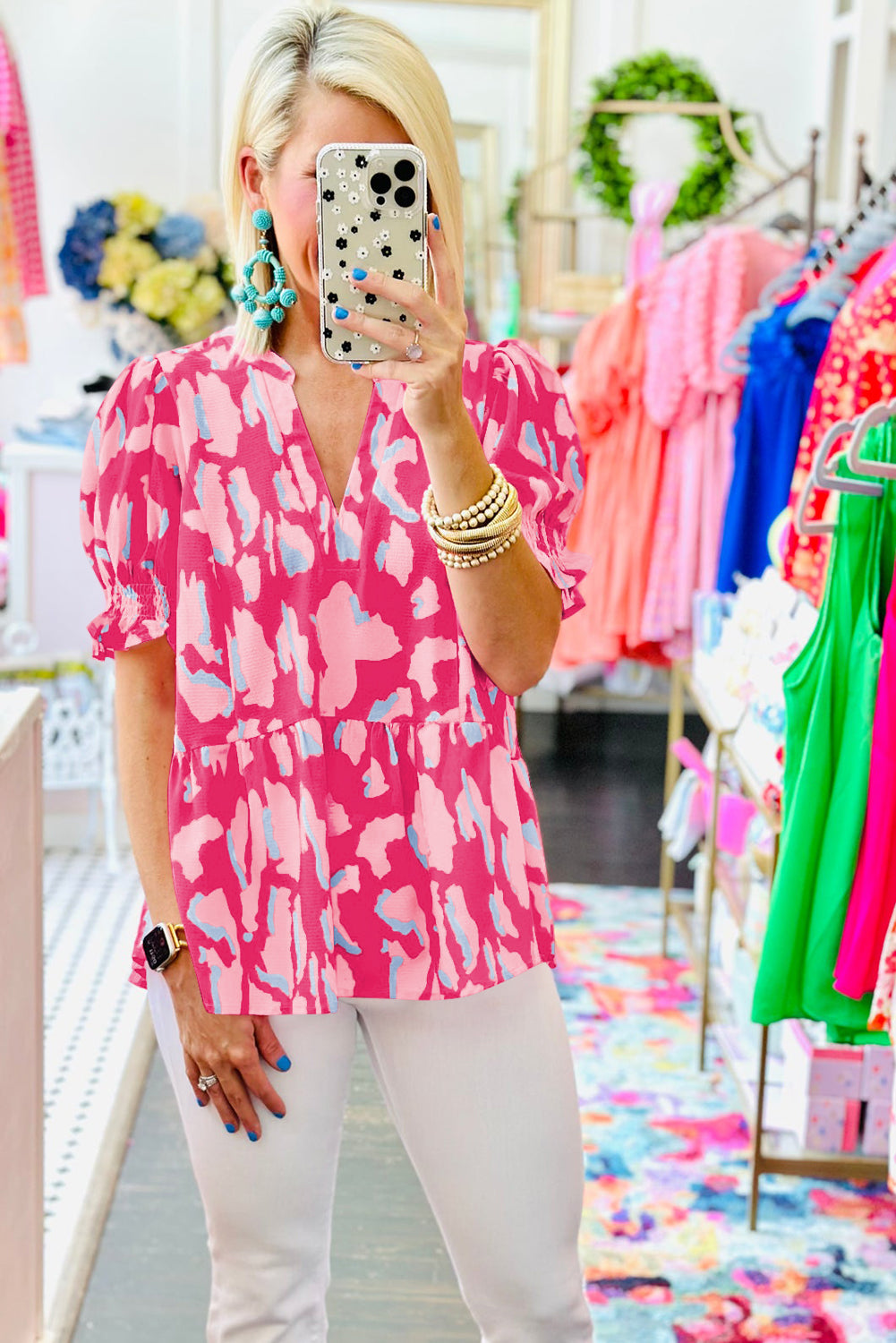 Rose Abstract Print Top