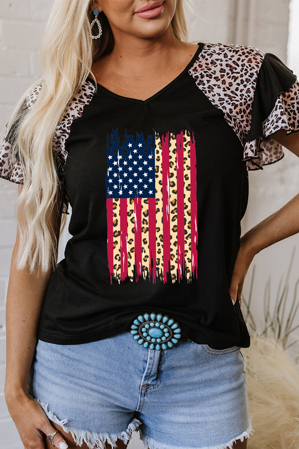 Black Frayed USA Flag Top