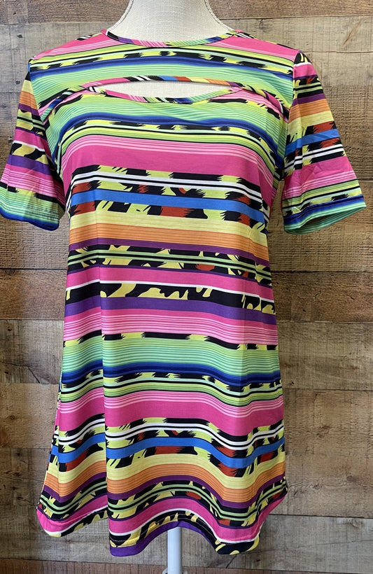 Bright and Sassy Serape SS Top with cut-out *Final Sale* - Charming Cheetah Boutique