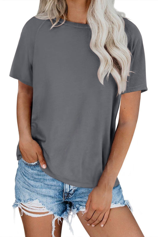 Gray Round Neck Raglan Sleeve Tee - Charming Cheetah Boutique