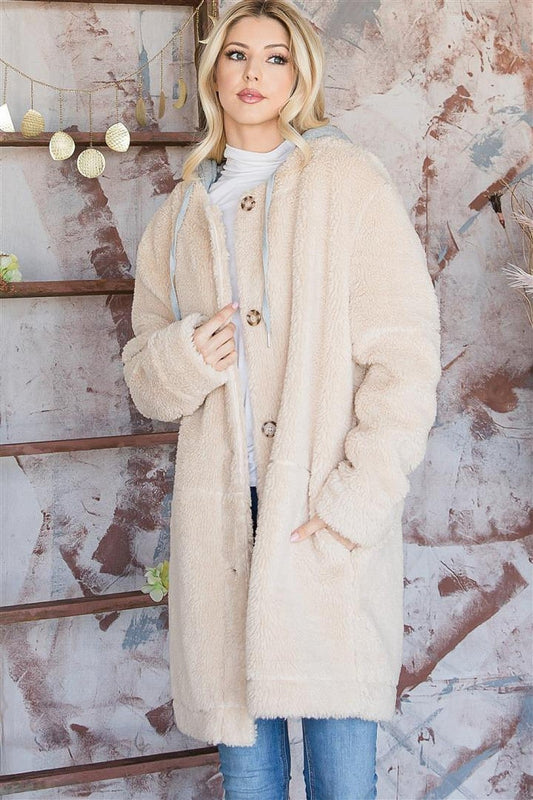 Hooded Sherpa Long Body Coat - Charming Cheetah Boutique