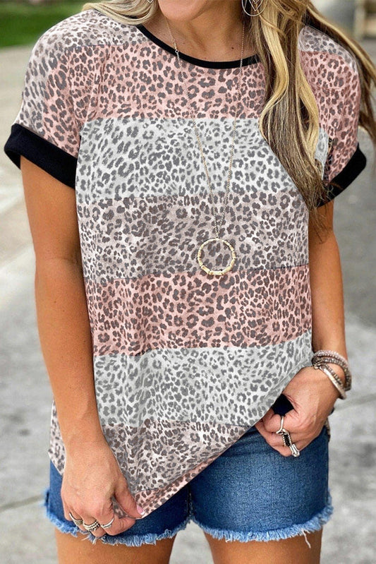 Multicolor Animal Print Color Block SS Top - Charming Cheetah Boutique