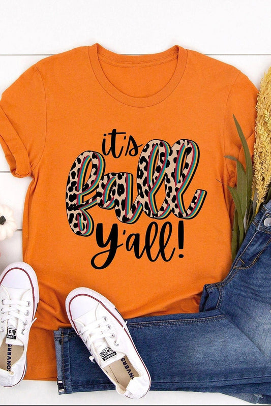 Orange It's Fall Y'all Tee - Charming Cheetah Boutique